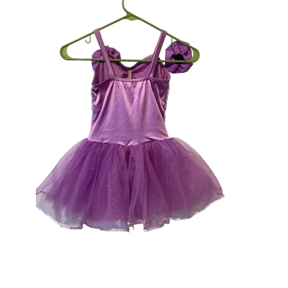 Weissman Purple Sequin Tutu Dance Leotard Dress Kids IC with Hair Clip